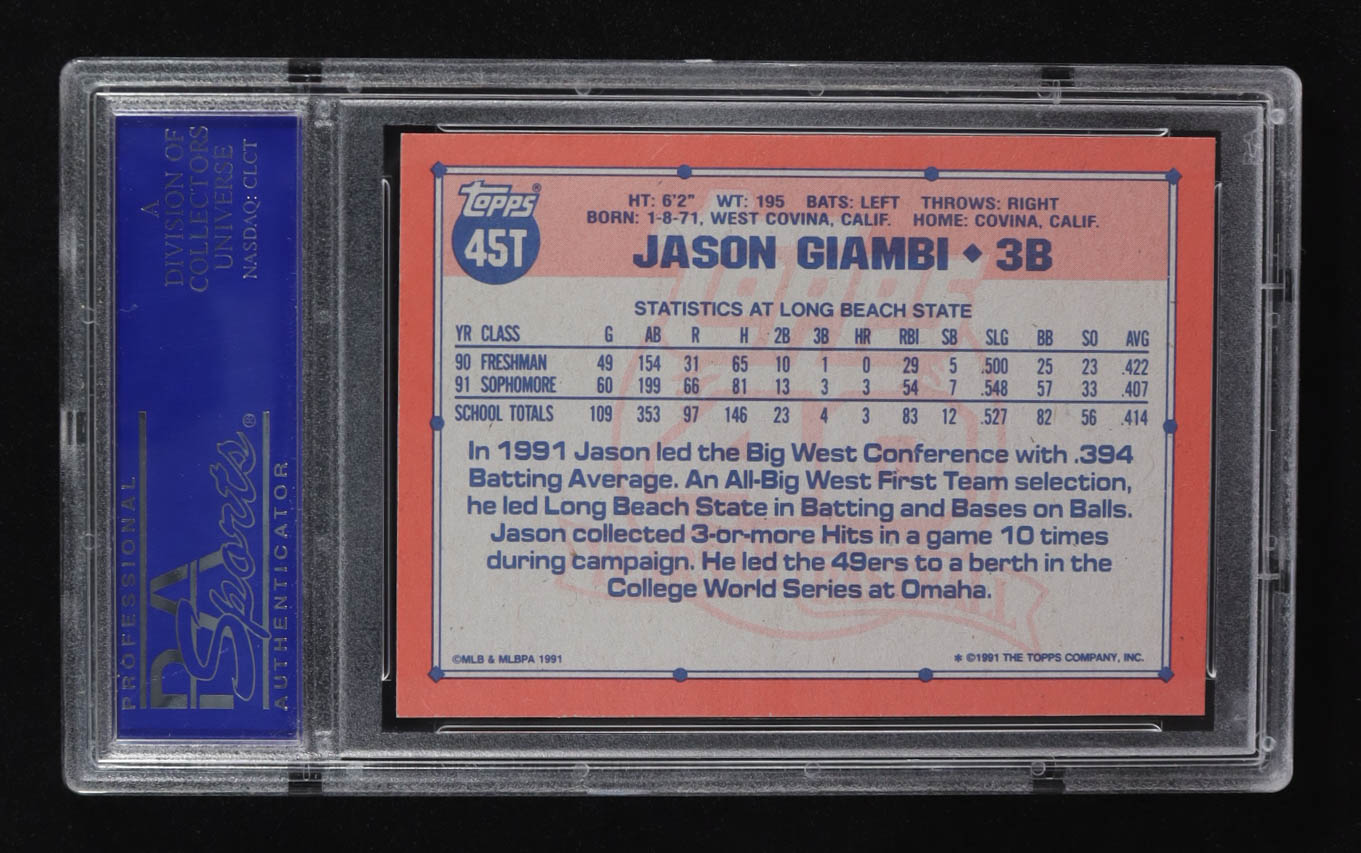 Jason Giambi 1991 Topps Traded #45T USA RC (PSA 8) at PristineAuction.com Jason Giambi 1991 Topps Traded #45T USA RC (PSA 8) at PristineAuction.com