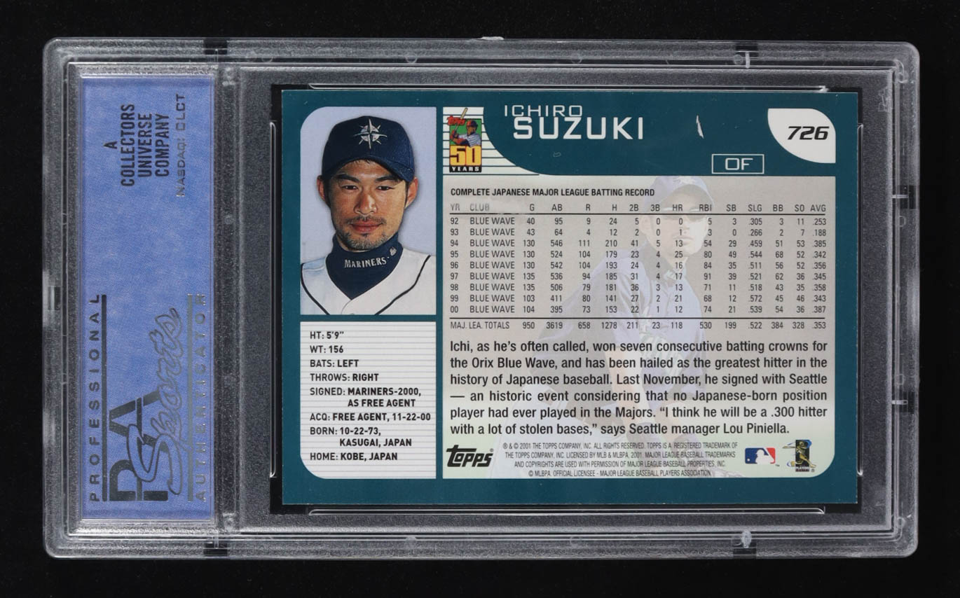 Ichiro Suzuki 2001 Topps #726 RC (PSA 8) at PristineAuction.com Ichiro Suzuki 2001 Topps #726 RC (PSA 8) at PristineAuction.com