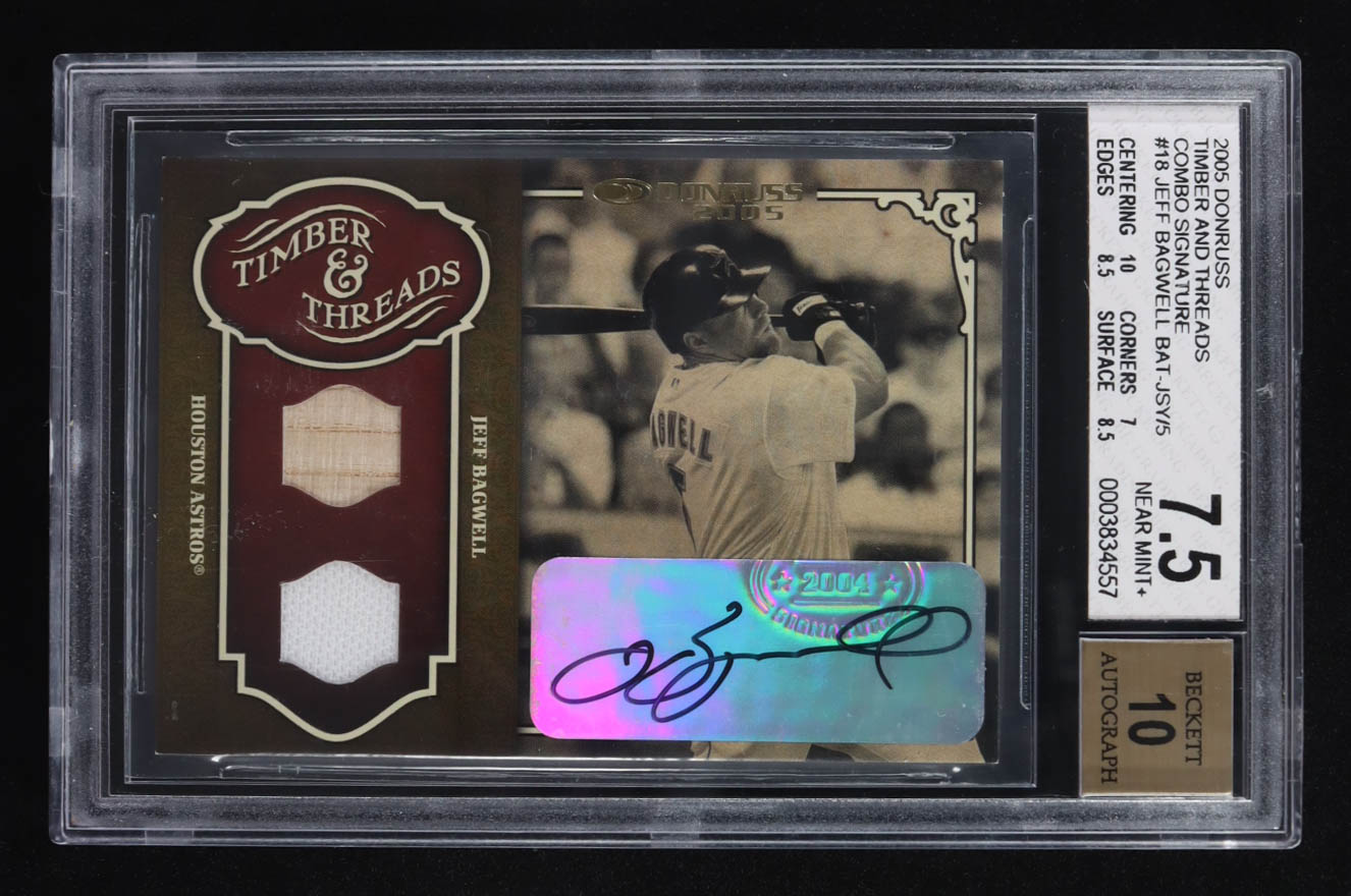 Jeff Bagwell 2005 Donruss Timber and Threads Combo Signature #18 Bat-Jersey #3/5 (BGS 7.5 | Auto 10) at PristineAuction.com Jeff Bagwell 2005 Donruss Timber and Threads Combo Signature #18 Bat-Jersey #3/5 (BGS 7.5 | Auto 10) at PristineAuction.com