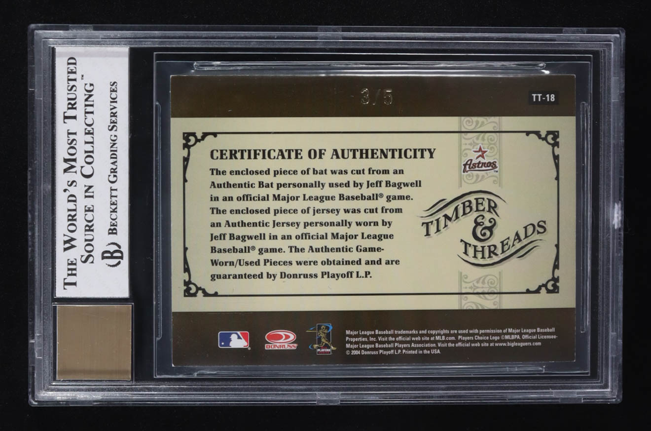 Jeff Bagwell 2005 Donruss Timber and Threads Combo Signature #18 Bat-Jersey #3/5 (BGS 7.5 | Auto 10) at PristineAuction.com Jeff Bagwell 2005 Donruss Timber and Threads Combo Signature #18 Bat-Jersey #3/5 (BGS 7.5 | Auto 10) at PristineAuction.com