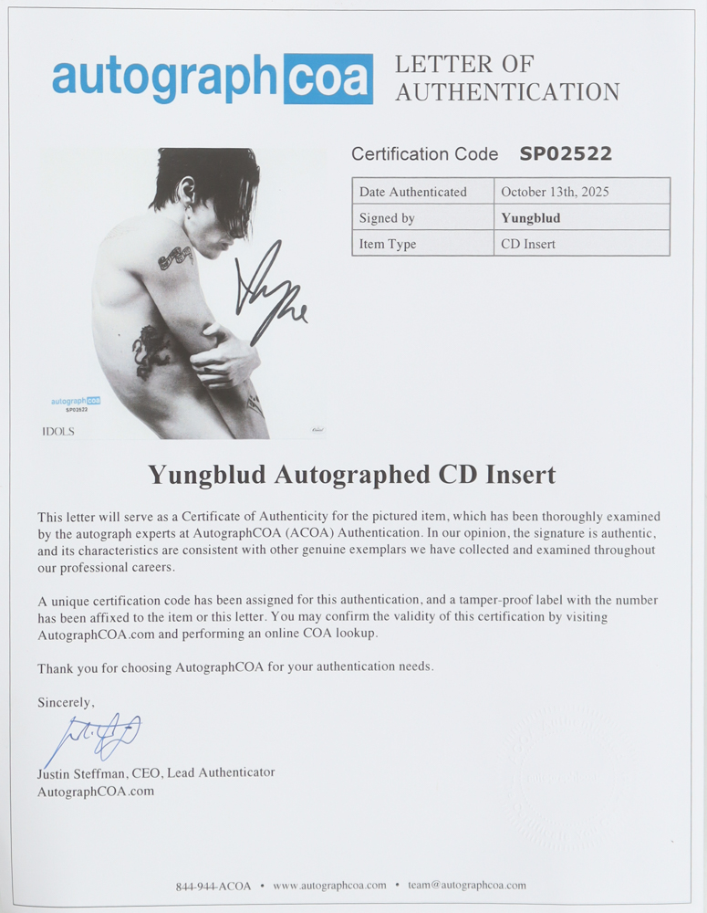 YUNGBLUD Signed Custom Framed "Idols" CD Album Insert Display (ACOA) at PristineAuction.com YUNGBLUD Signed Custom Framed "Idols" CD Album Insert Display (ACOA) at PristineAuction.com