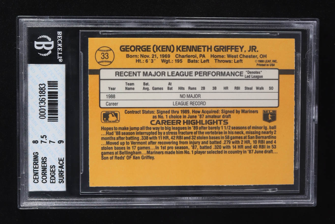 Ken Griffey Jr. 1989 Donruss #33 RR RC (BGS 7.5) at PristineAuction.com Ken Griffey Jr. 1989 Donruss #33 RR RC (BGS 7.5) at PristineAuction.com