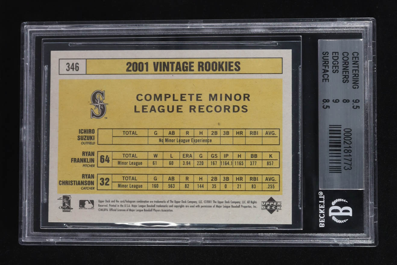 Ichiro Suzuki / Ryan Franklin / Ryan Christianson 2001 Upper Deck Vintage #346 RC (BGS 8.5) at PristineAuction.com Ichiro Suzuki / Ryan Franklin / Ryan Christianson 2001 Upper Deck Vintage #346 RC (BGS 8.5) at PristineAuction.com