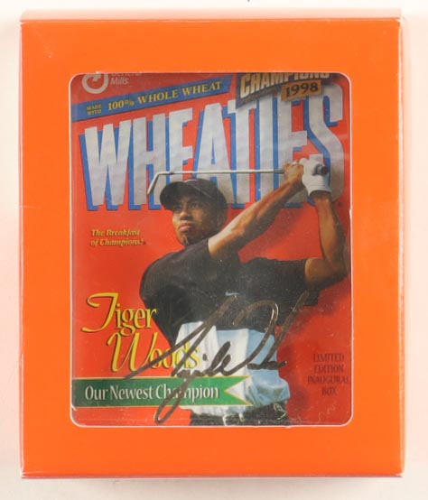 Tiger Woods 1998 Wheaties 75 Years of Champions 24K Gold Signature Mini Box at PristineAuction.com Tiger Woods 1998 Wheaties 75 Years of Champions 24K Gold Signature Mini Box at PristineAuction.com