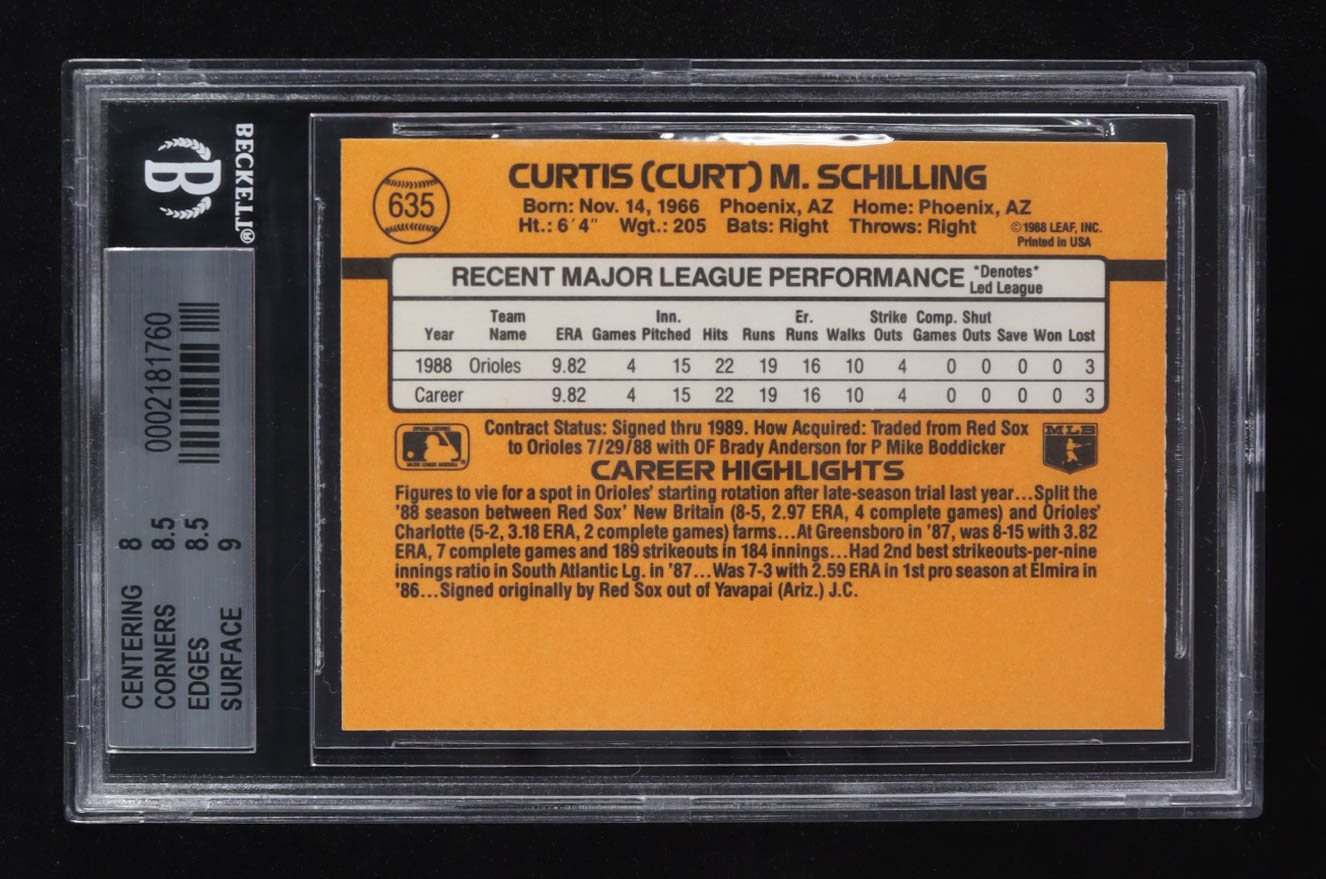 Curt Schilling 1989 Donruss #635 RC (BGS 8.5) at PristineAuction.com Curt Schilling 1989 Donruss #635 RC (BGS 8.5) at PristineAuction.com