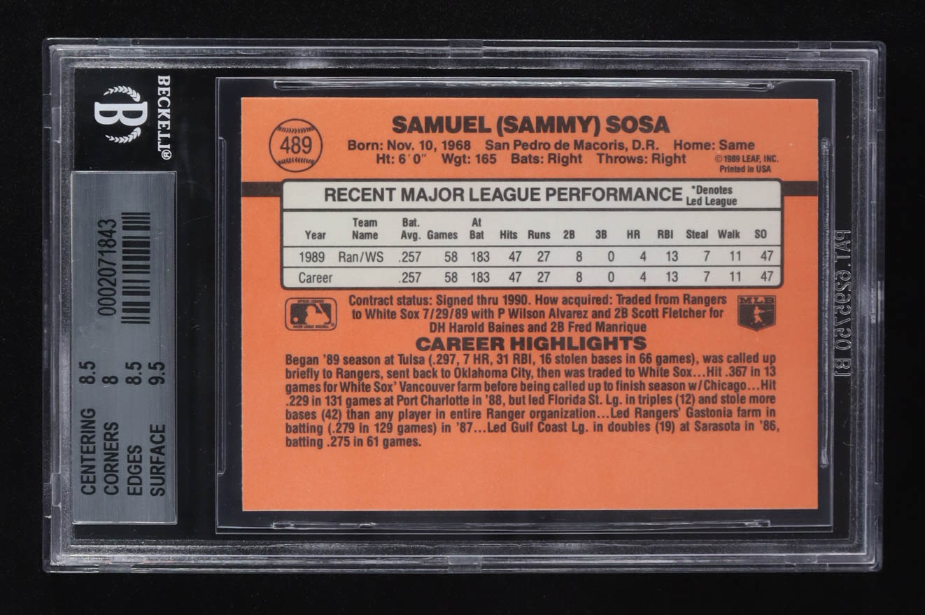 Sammy Sosa 1990 Donruss #489 RC (BGS 8.5) at PristineAuction.com Sammy Sosa 1990 Donruss #489 RC (BGS 8.5) at PristineAuction.com
