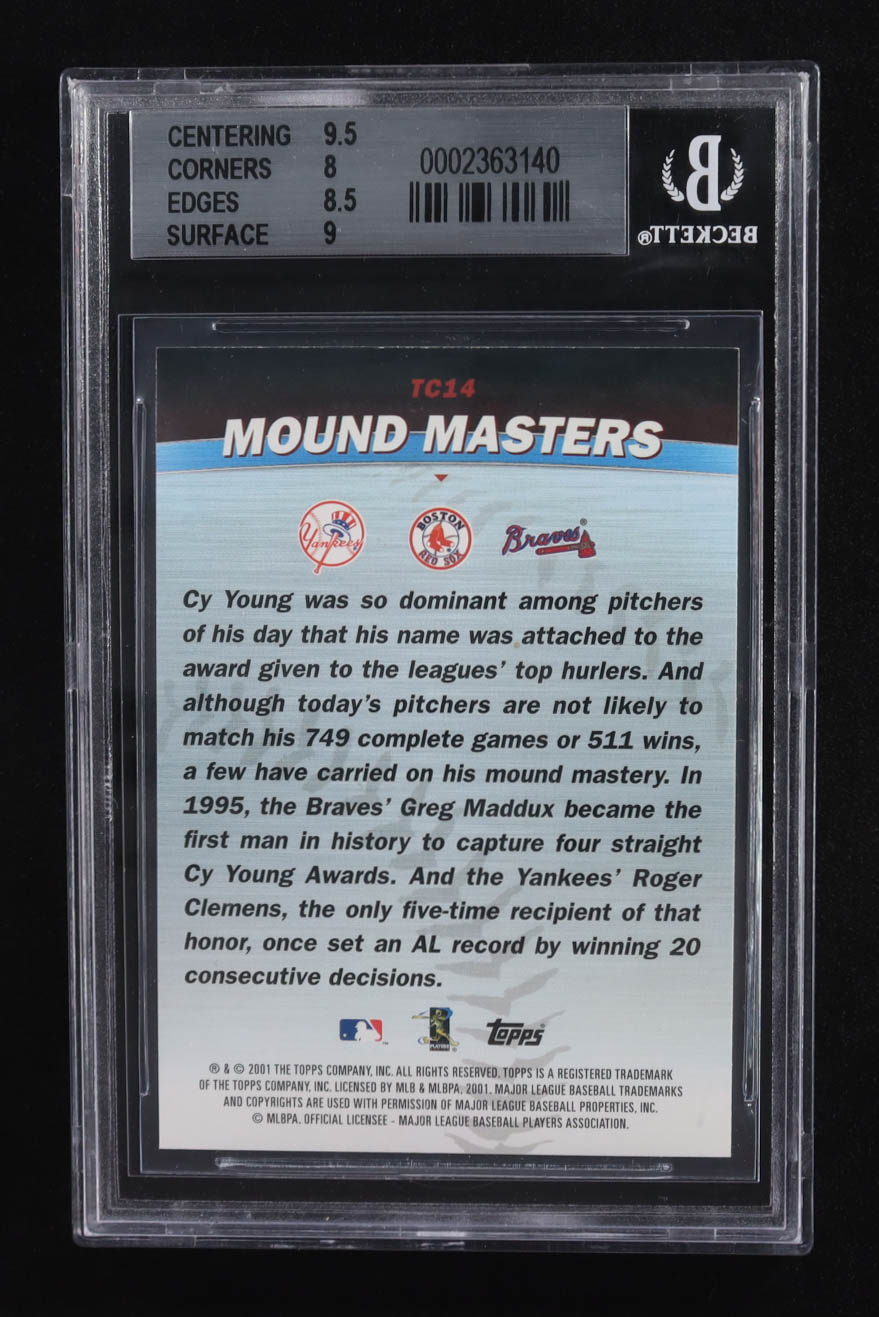 Roger Clemens / Cy Young / Greg Maddux 2001 Topps Combos #TC14 Mound Masters (BGS 8.5) at PristineAuction.com Roger Clemens / Cy Young / Greg Maddux 2001 Topps Combos #TC14 Mound Masters (BGS 8.5) at PristineAuction.com