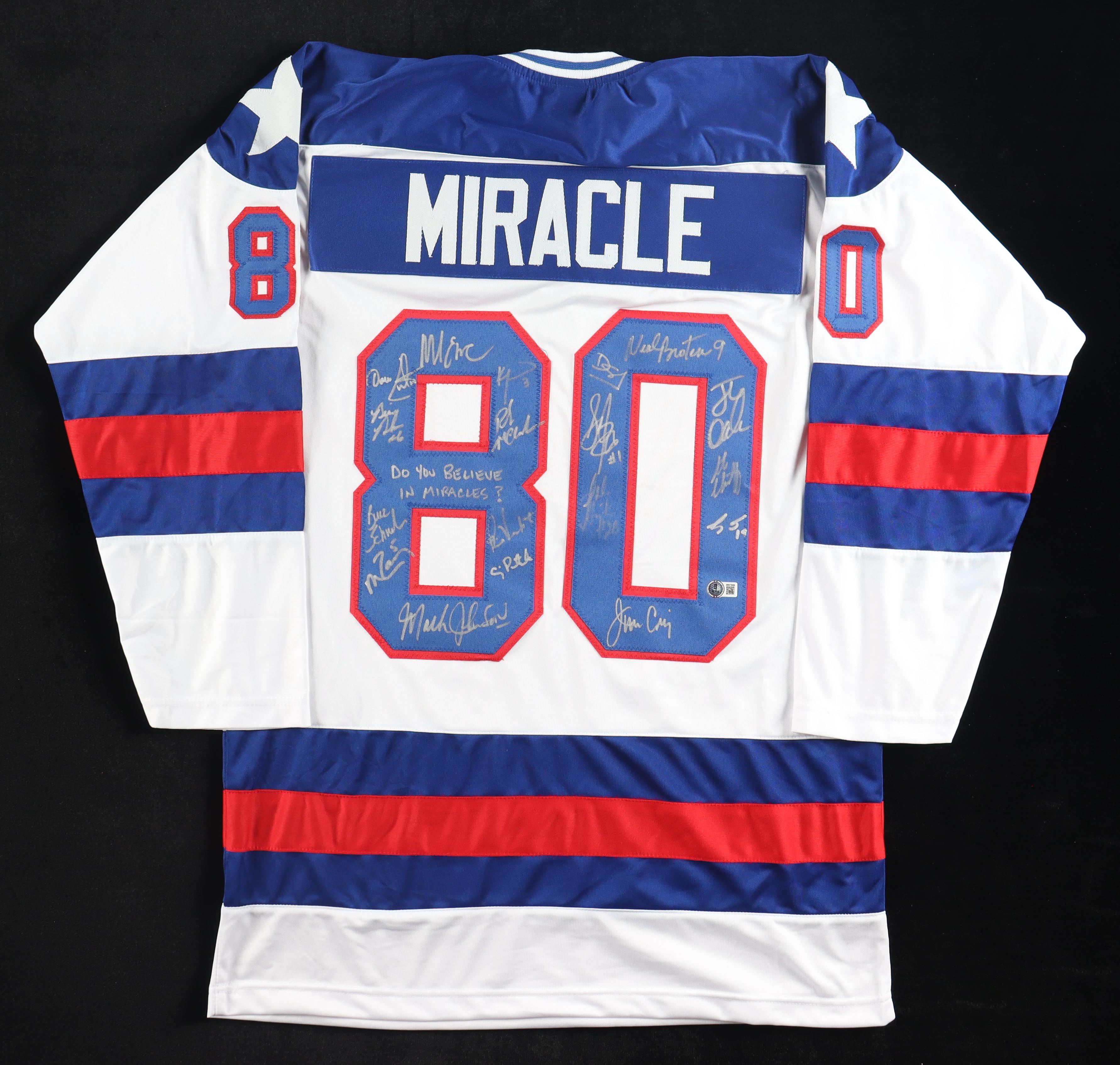 1980 Team USA | "Miracle on Ice" | Jersey Signed by (18) with Mike Eruzione, Jim Craig, Mark Johnson, Neal Broten (Beckett) at PristineAuction.com 1980 Team USA | "Miracle on Ice" | Jersey Signed by (18) with Mike Eruzione, Jim Craig, Mark Johnson, Neal Broten (Beckett) at PristineAuction.com