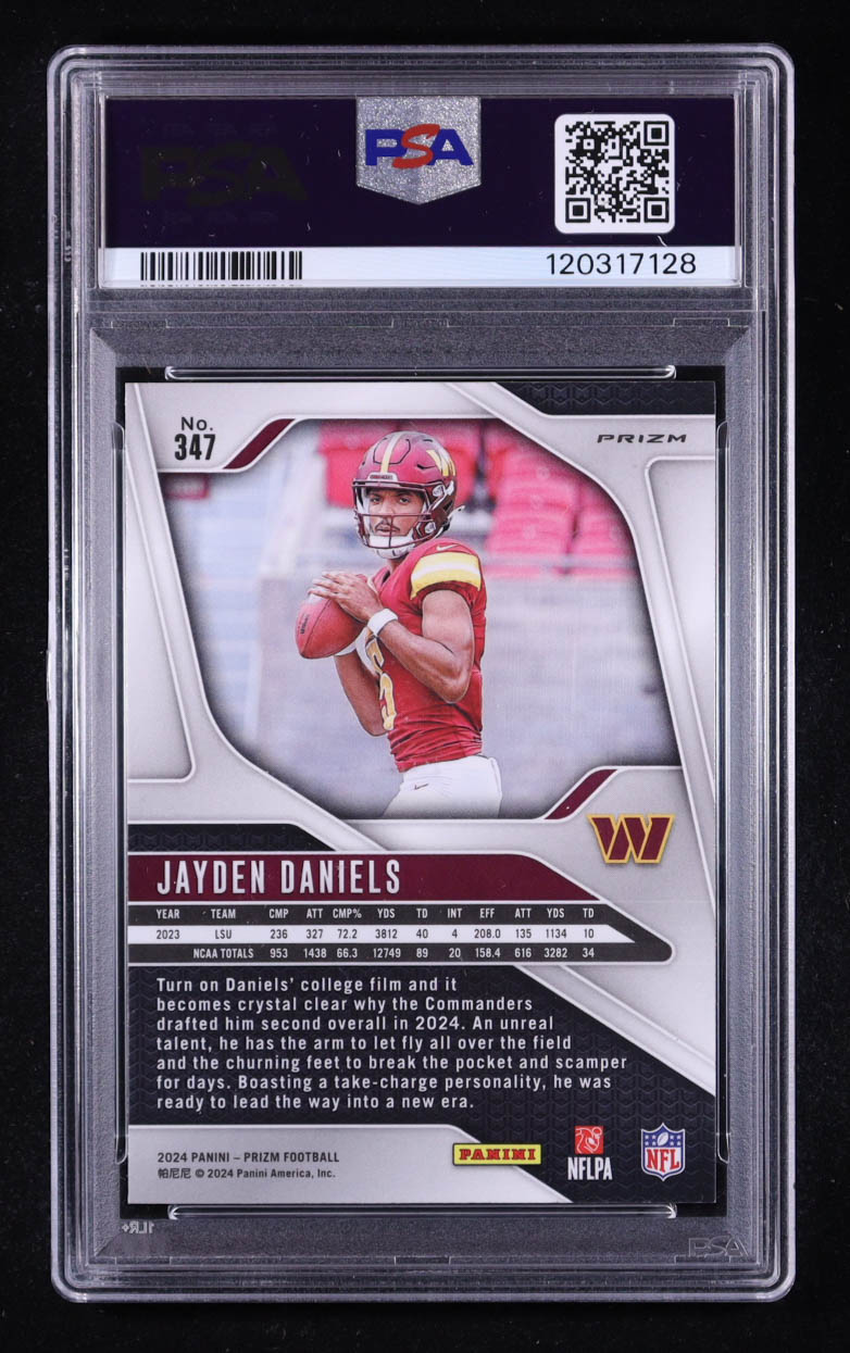 Jayden Daniels 2024 Panini Prizm Prizms Orange Disco #347 RC (PSA 9) at PristineAuction.com Jayden Daniels 2024 Panini Prizm Prizms Orange Disco #347 RC (PSA 9) at PristineAuction.com