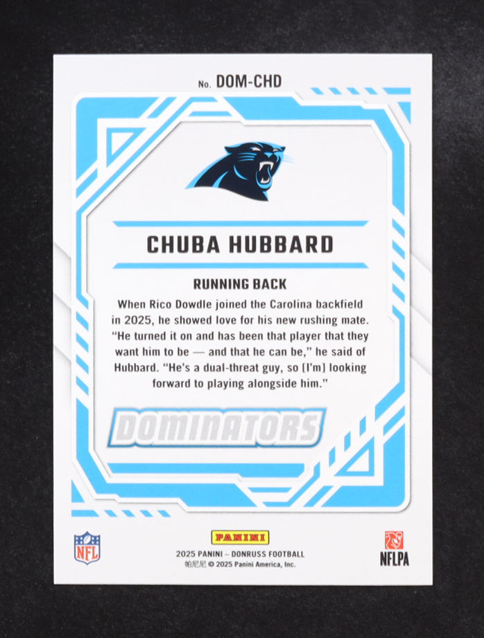 Chuba Hubbard 2025 Donruss Dominators #11 at PristineAuction.com Chuba Hubbard 2025 Donruss Dominators #11 at PristineAuction.com