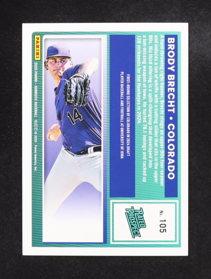 Brody Brecht 2025 Donruss Purple Ice #105 #91/99 RC at PristineAuction.com Brody Brecht 2025 Donruss Purple Ice #105 #91/99 RC at PristineAuction.com