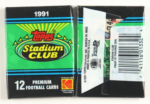 1991 Topps Stadium Club Football Wax Box with (36) Packs at PristineAuction.com 1991 Topps Stadium Club Football Wax Box with (36) Packs at PristineAuction.com