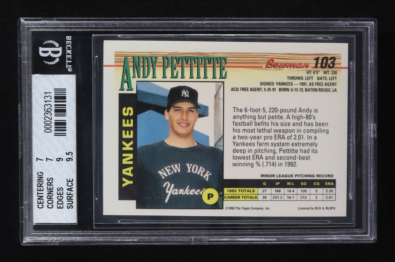 Andy Pettitte 1993 Bowman #103 RC (BGS 7) at PristineAuction.com Andy Pettitte 1993 Bowman #103 RC (BGS 7) at PristineAuction.com