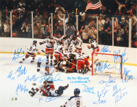 1980 Team USA "Miracle on Ice" 16x20 Photo Signed by (18) with Mike Eruzione, Jim Craig, Neal Broten Inscribed "Do You Believe In Miracles?!" (Beckett) at PristineAuction.com