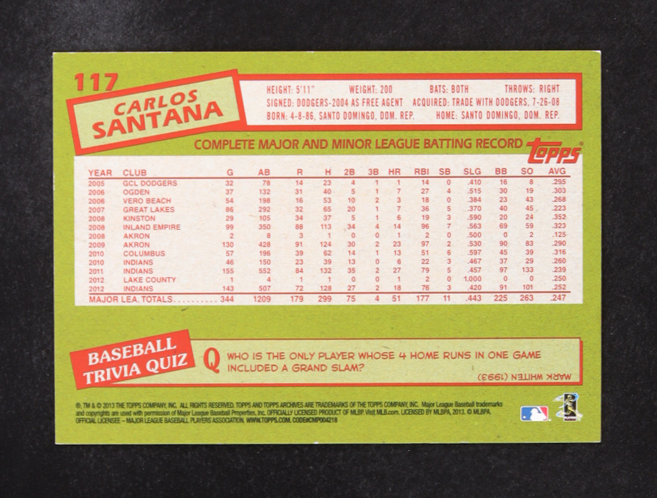 Carlos Santana 2013 Topps Archives Gold #117 #066/199 at PristineAuction.com Carlos Santana 2013 Topps Archives Gold #117 #066/199 at PristineAuction.com