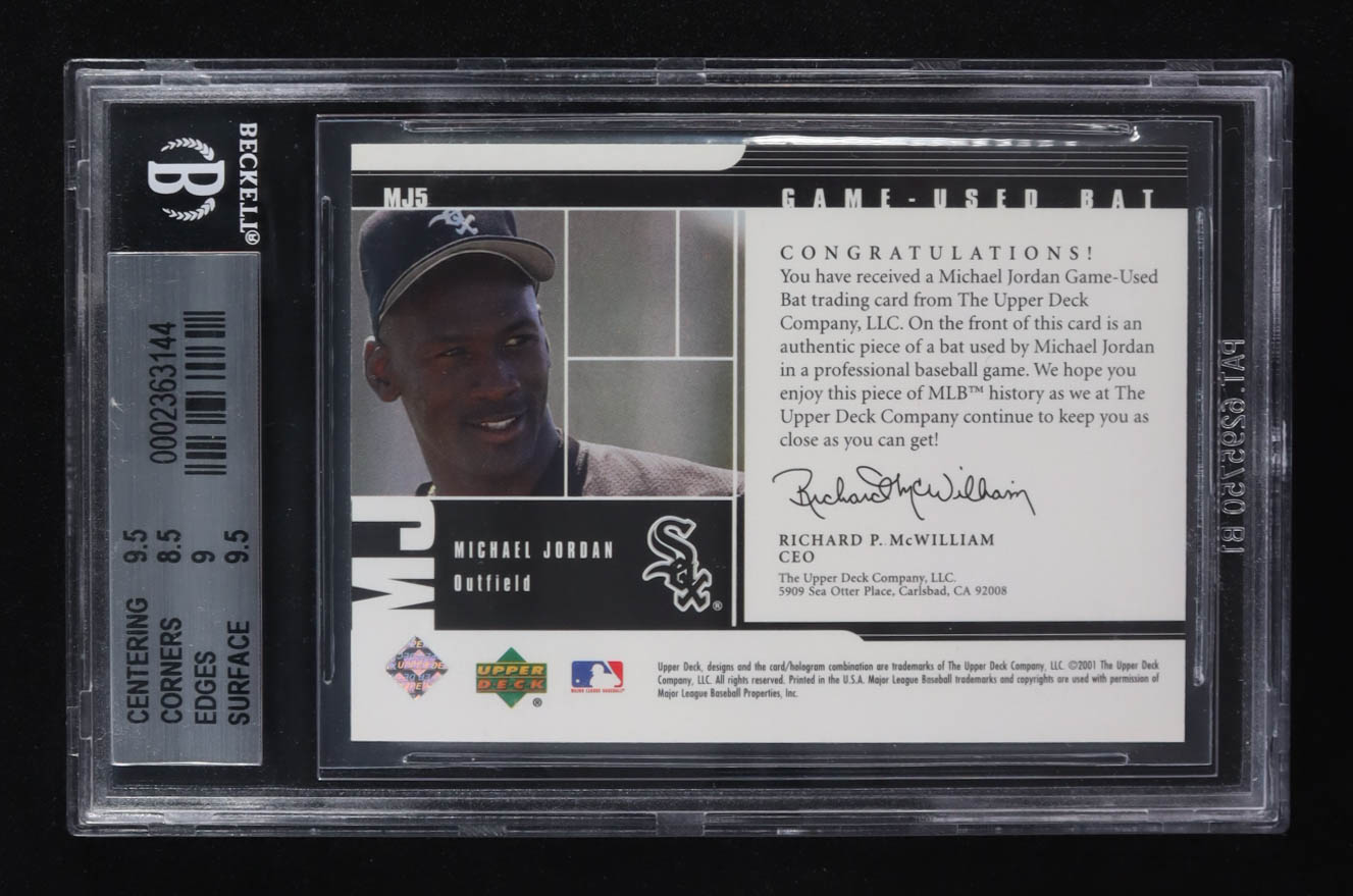 Michael Jordan 2001 Upper Deck Prospect Premieres MJ Grandslam Game Bat #MJ5 SP (BGS 9) at PristineAuction.com Michael Jordan 2001 Upper Deck Prospect Premieres MJ Grandslam Game Bat #MJ5 SP (BGS 9) at PristineAuction.com