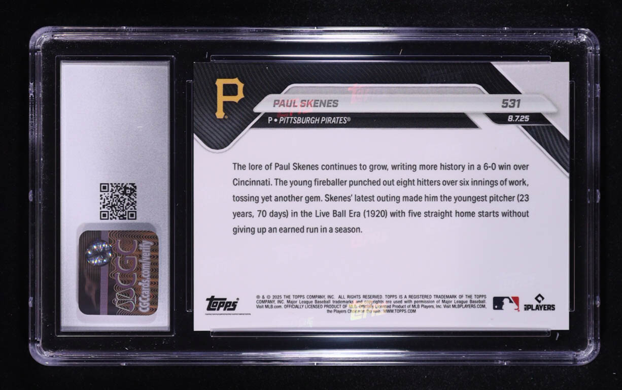 Paul Skenes 2025 Topps Now #531 (CGC 10) at PristineAuction.com Paul Skenes 2025 Topps Now #531 (CGC 10) at PristineAuction.com