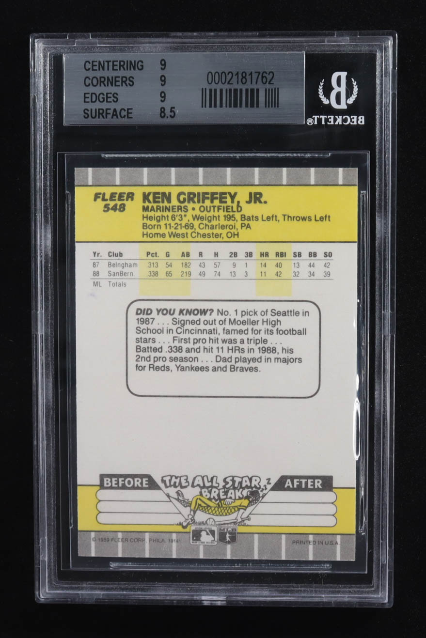 Ken Griffey Jr. 1989 Fleer #548 RC (BGS 9) at PristineAuction.com Ken Griffey Jr. 1989 Fleer #548 RC (BGS 9) at PristineAuction.com