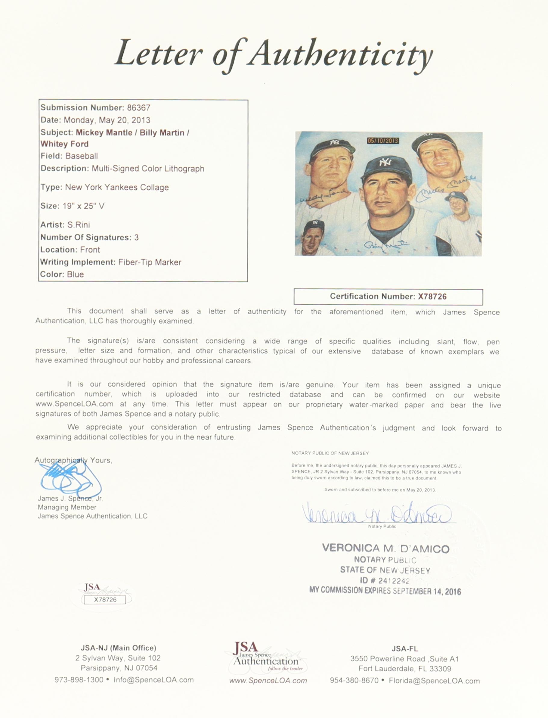 Mickey Mantle, Whitey Ford & Billy Martin Signed Yankees 19x25 Lithograph (JSA) at PristineAuction.com Mickey Mantle, Whitey Ford & Billy Martin Signed Yankees 19x25 Lithograph (JSA) at PristineAuction.com