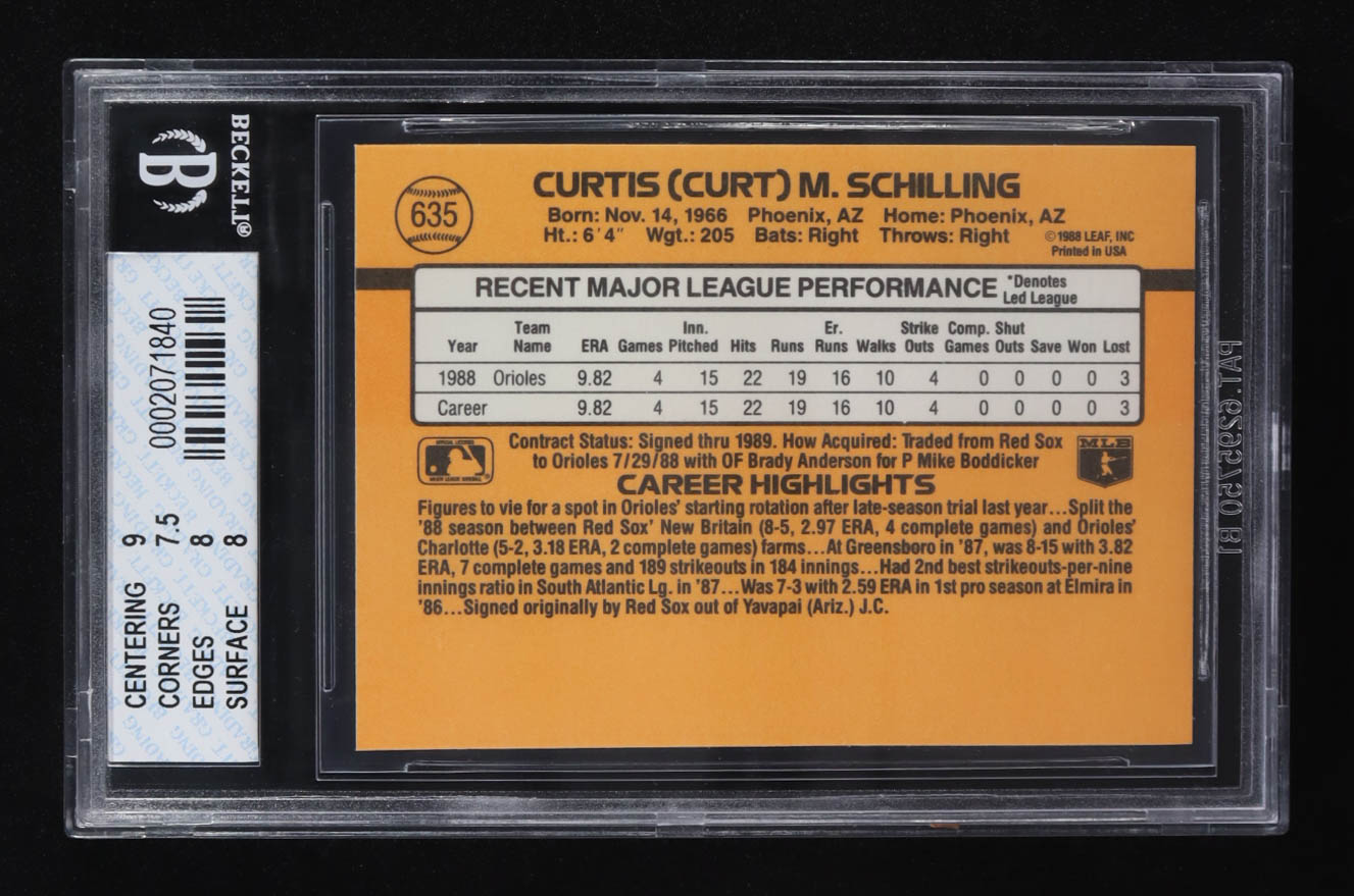 Curt Schilling 1989 Donruss #635 RC (BGS 8) at PristineAuction.com Curt Schilling 1989 Donruss #635 RC (BGS 8) at PristineAuction.com
