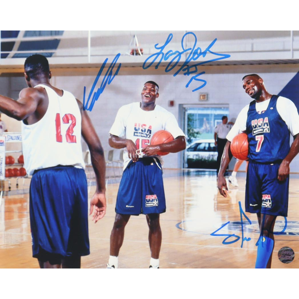 Shawn Kemp, Dominique Wilkins & Larry Johnson Signed Team USA 8x10 Photo (AWM) at PristineAuction.com