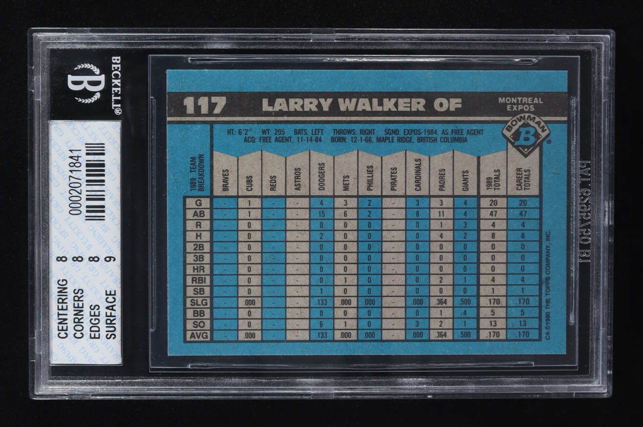 Larry Walker 1990 Bowman #117 RC (BGS 8) at PristineAuction.com Larry Walker 1990 Bowman #117 RC (BGS 8) at PristineAuction.com