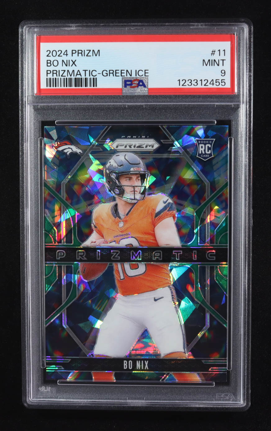 Bo Nix 2024 Panini Prizm Prizmatic Prizms Green Ice #11 RC (PSA 9) at PristineAuction.com Bo Nix 2024 Panini Prizm Prizmatic Prizms Green Ice #11 RC (PSA 9) at PristineAuction.com