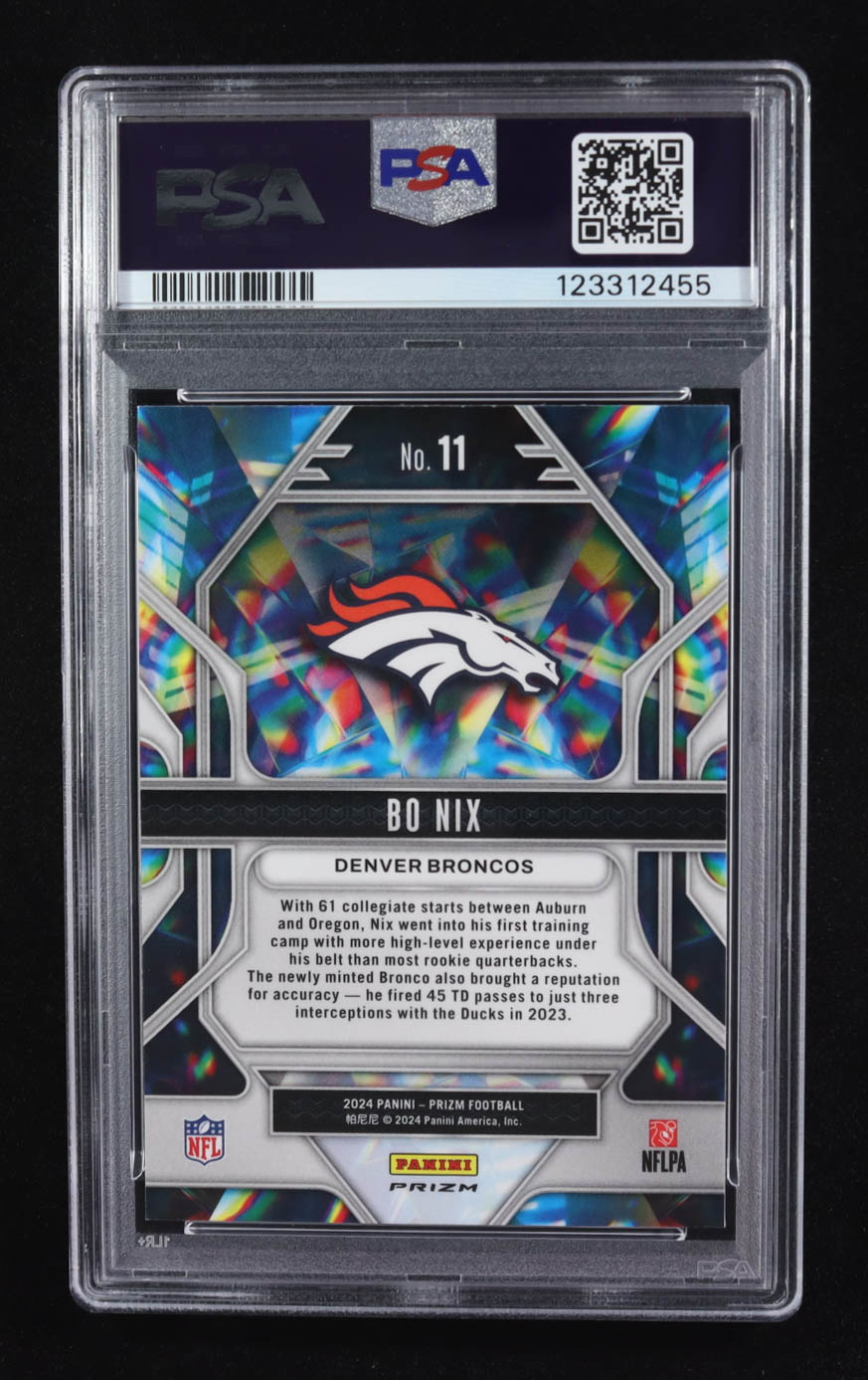 Bo Nix 2024 Panini Prizm Prizmatic Prizms Green Ice #11 RC (PSA 9) at PristineAuction.com Bo Nix 2024 Panini Prizm Prizmatic Prizms Green Ice #11 RC (PSA 9) at PristineAuction.com