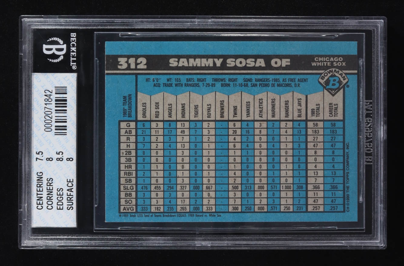 Sammy Sosa 1990 Bowman #312 RC (BGS 8) at PristineAuction.com Sammy Sosa 1990 Bowman #312 RC (BGS 8) at PristineAuction.com