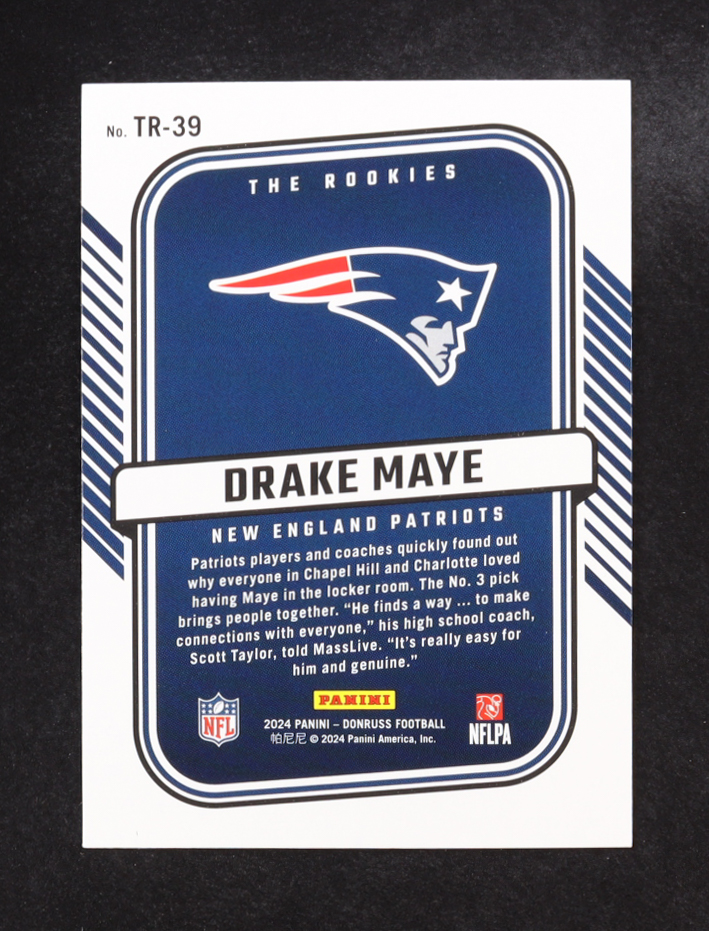 Drake Maye 2024 Donruss The Rookies #39 RC at PristineAuction.com Drake Maye 2024 Donruss The Rookies #39 RC at PristineAuction.com