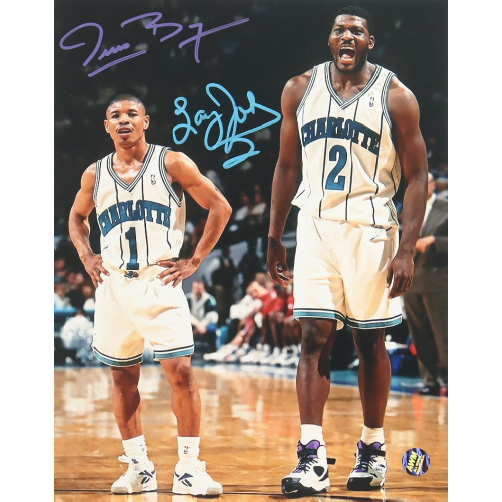Muggsy Bogues & Larry Johnson Signed Hornets 8x10 Photo (AWM) at PristineAuction.com