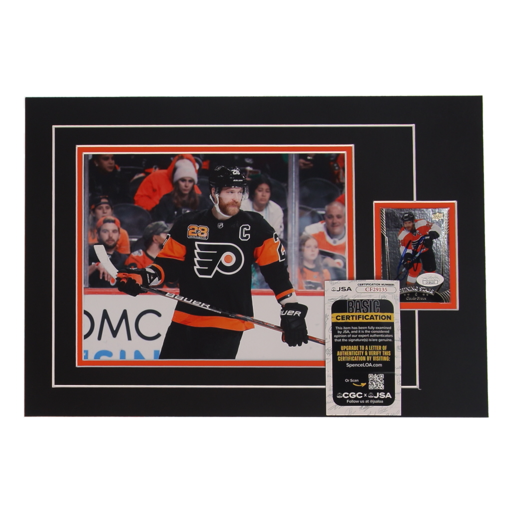 Claude Giroux Signed 12x17 Custom Matted Sports Card Display with Photo (JSA) at PristineAuction.com Claude Giroux Signed 12x17 Custom Matted Sports Card Display with Photo (JSA) at PristineAuction.com