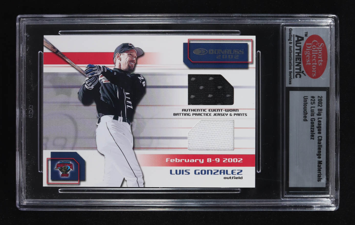 Luis Gonzalez 2002 Donruss Big League Challenge Materials #25 BP Jersey-Pants (SCD Authentic) at PristineAuction.com Luis Gonzalez 2002 Donruss Big League Challenge Materials #25 BP Jersey-Pants (SCD Authentic) at PristineAuction.com