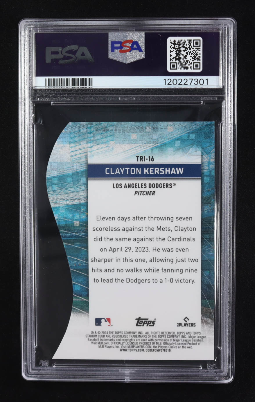 Clayton Kershaw 2024 Stadium Club Triumvirates #TRI16 (PSA 9) at PristineAuction.com Clayton Kershaw 2024 Stadium Club Triumvirates #TRI16 (PSA 9) at PristineAuction.com