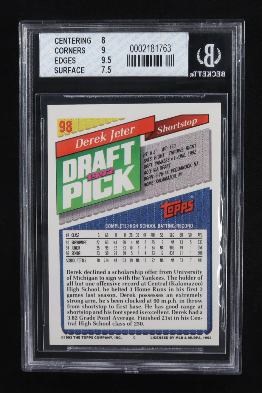 Derek Jeter 1993 Topps #98 RC (BGS 8) at PristineAuction.com Derek Jeter 1993 Topps #98 RC (BGS 8) at PristineAuction.com