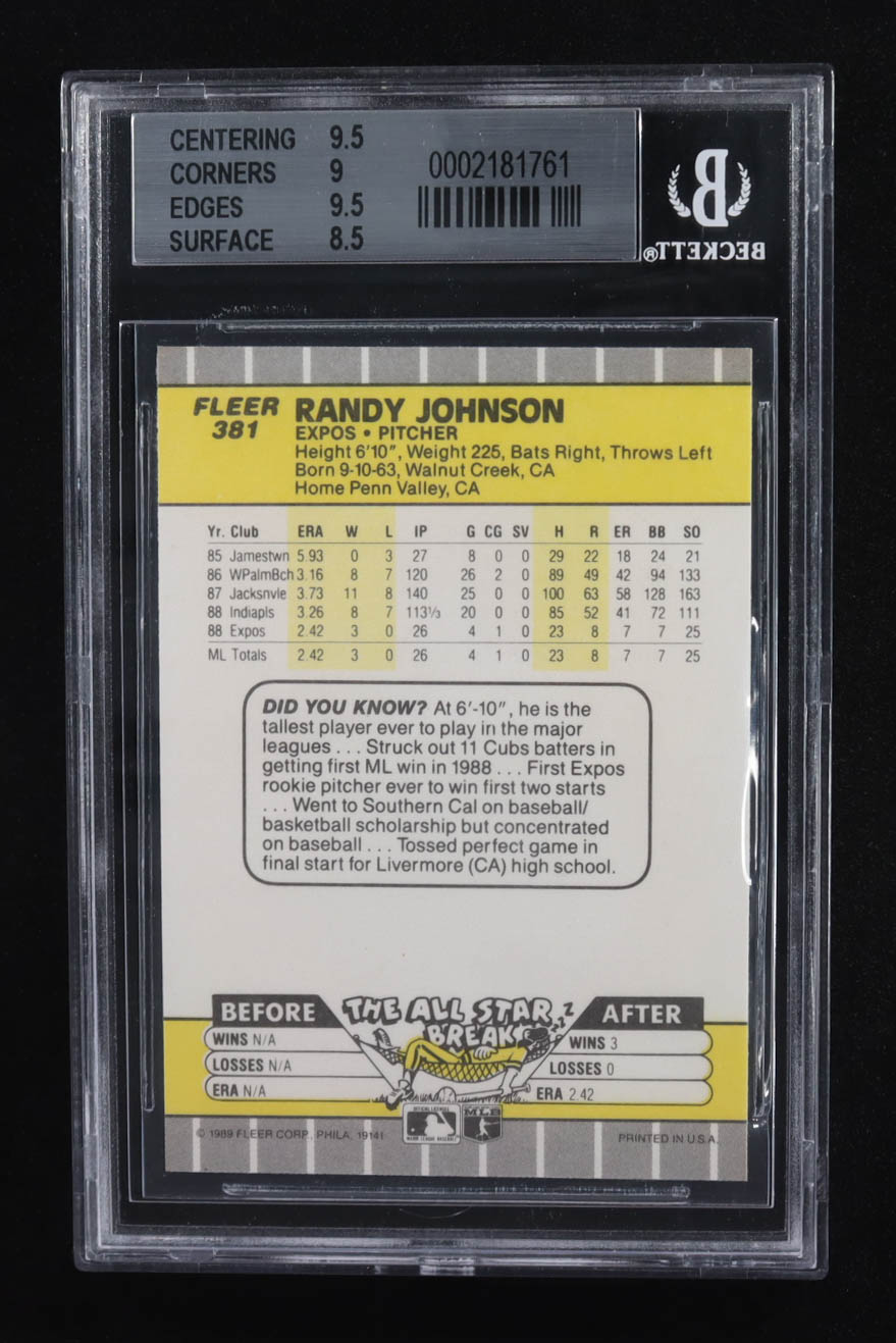 Randy Johnson 1989 Fleer #381 RC (BGS 9) at PristineAuction.com Randy Johnson 1989 Fleer #381 RC (BGS 9) at PristineAuction.com