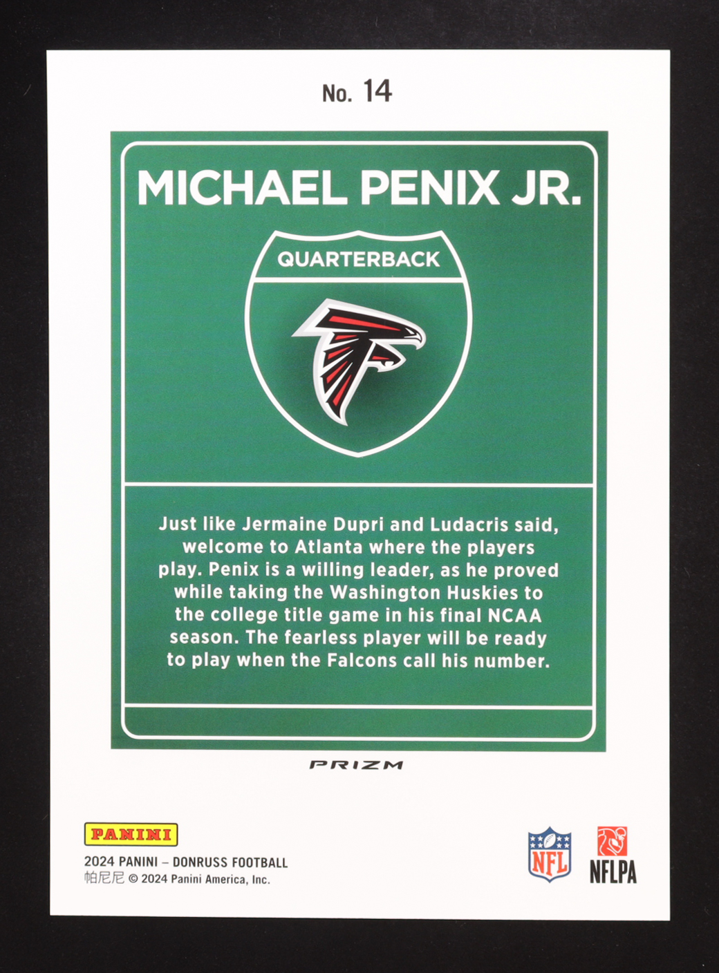 Michael Penix Jr. 2024 Donruss Oversize Downtown #14 RC at PristineAuction.com Michael Penix Jr. 2024 Donruss Oversize Downtown #14 RC at PristineAuction.com