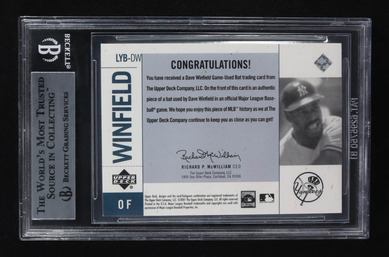 Dave Winfield 2001 Upper Deck Legends of NY Game Bat #LYBDW (BGS 9) at PristineAuction.com Dave Winfield 2001 Upper Deck Legends of NY Game Bat #LYBDW (BGS 9) at PristineAuction.com