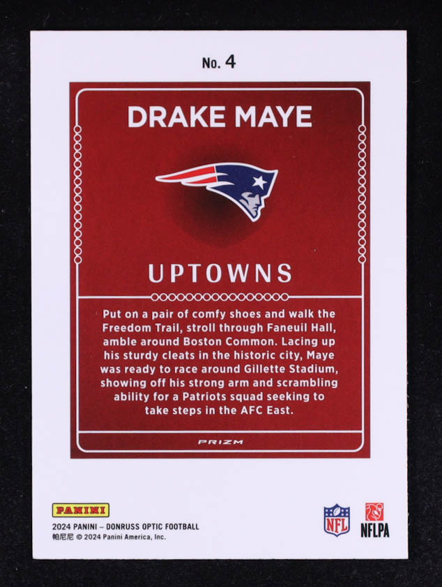 Drake Maye 2024 Donruss Optic Uptowns #4 RC at PristineAuction.com Drake Maye 2024 Donruss Optic Uptowns #4 RC at PristineAuction.com