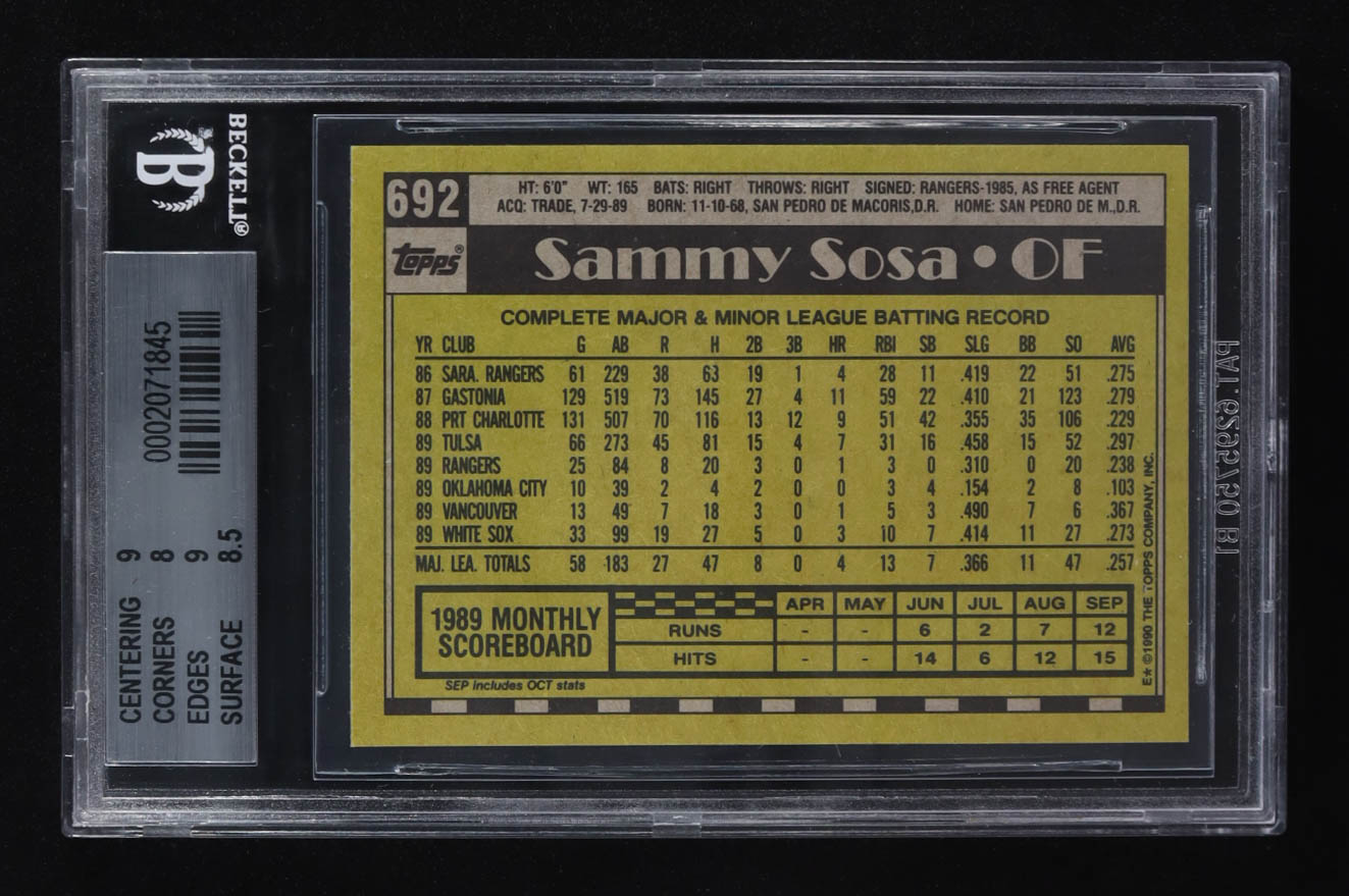 Sammy Sosa 1990 Topps #692 RC (BGS 8.5) at PristineAuction.com Sammy Sosa 1990 Topps #692 RC (BGS 8.5) at PristineAuction.com