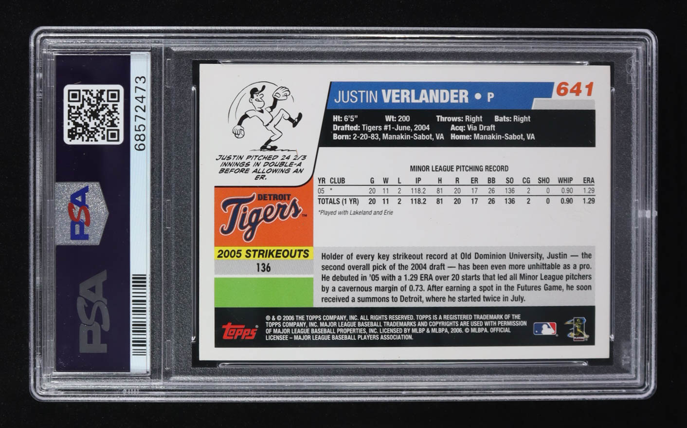 Justin Verlander 2006 Topps #641 RC (PSA 9) at PristineAuction.com Justin Verlander 2006 Topps #641 RC (PSA 9) at PristineAuction.com
