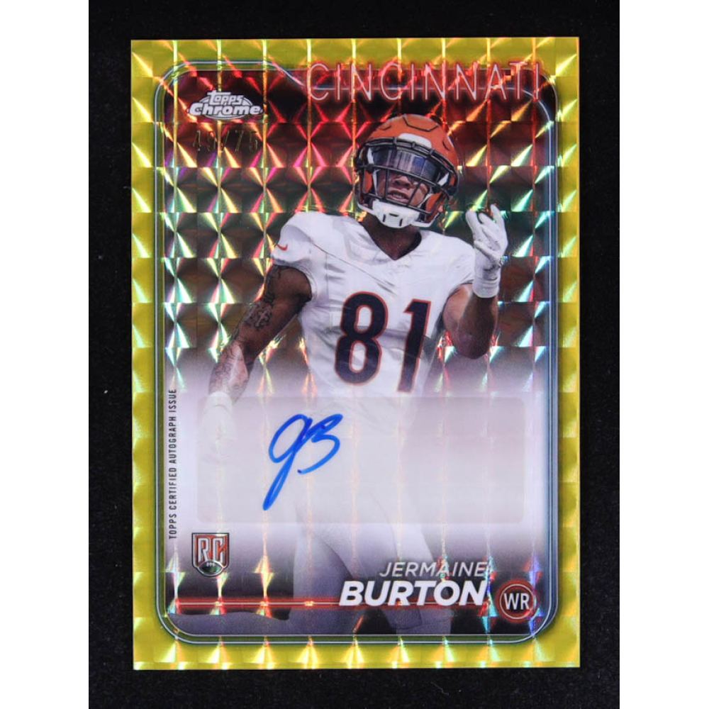 Jermaine Burton 2024 Topps Chrome Rookie Autographs Yellow Geometric Refractors #RAJB #49/75 RC at PristineAuction.com
