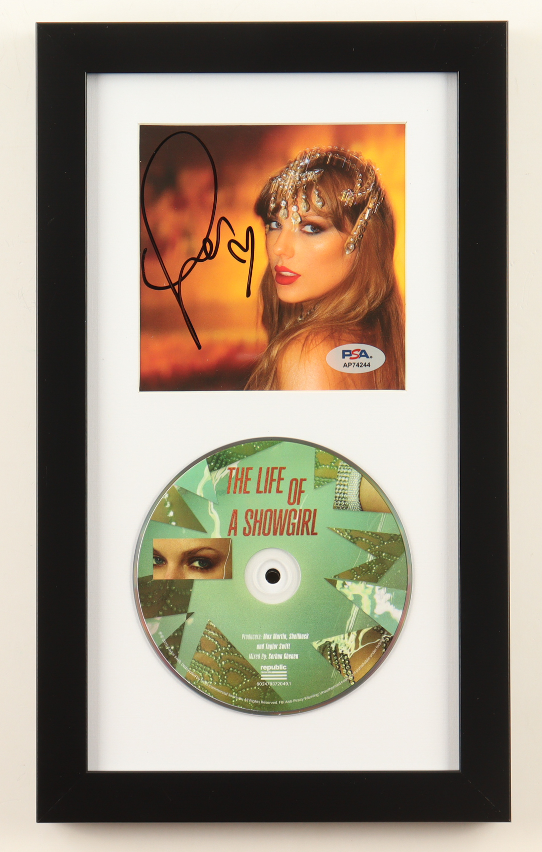 Taylor Swift Signed "The Life of a Showgirl" Custom Framed CD Insert Display (PSA) at PristineAuction.com Taylor Swift Signed "The Life of a Showgirl" Custom Framed CD Insert Display (PSA) at PristineAuction.com