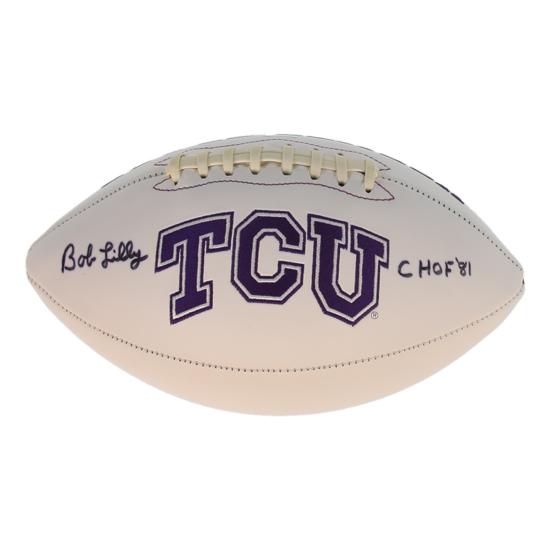 Bob Lilly Signed TCU Horned Frogs Logo Football Inscribed "CHOF '81" (Palm Beach) at PristineAuction.com Bob Lilly Signed TCU Horned Frogs Logo Football Inscribed "CHOF '81" (Palm Beach) at PristineAuction.com