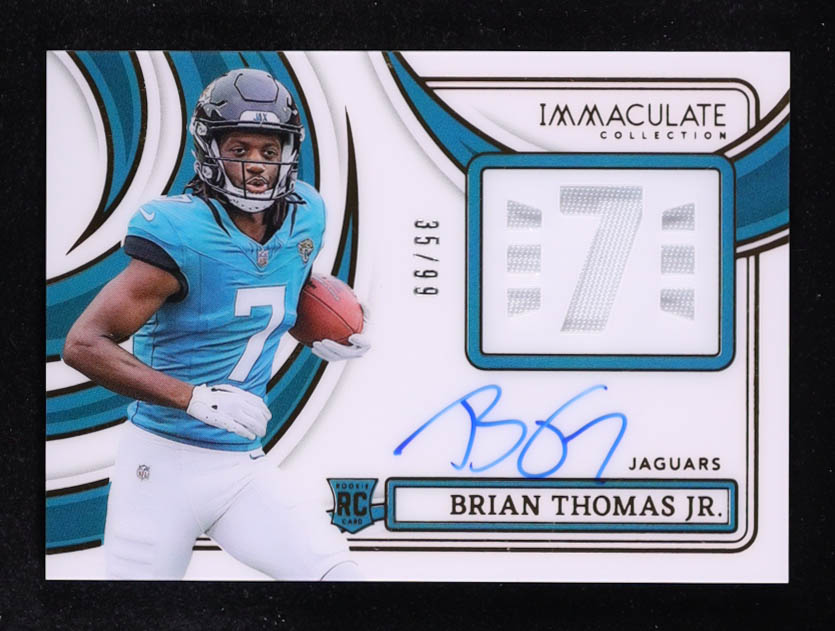 Brian Thomas Jr. 2024 Immaculate Collection Immaculate Numbers Rookie Patch Autographs #3 RC #35/99 at PristineAuction.com Brian Thomas Jr. 2024 Immaculate Collection Immaculate Numbers Rookie Patch Autographs #3 RC #35/99 at PristineAuction.com