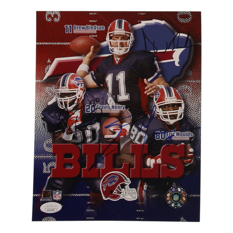 Drew Bledsoe, Eric Moulds, & Travis Henry Signed Bils 8x10 Photo (JSA) at PristineAuction.com Drew Bledsoe, Eric Moulds, & Travis Henry Signed Bils 8x10 Photo (JSA) at PristineAuction.com