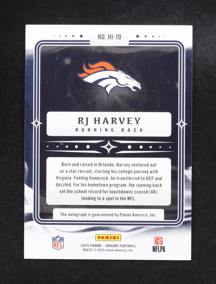 RJ Harvey 2025 Panini Origins Hometown Inscriptions #19 #79/99 RC at PristineAuction.com RJ Harvey 2025 Panini Origins Hometown Inscriptions #19 #79/99 RC at PristineAuction.com