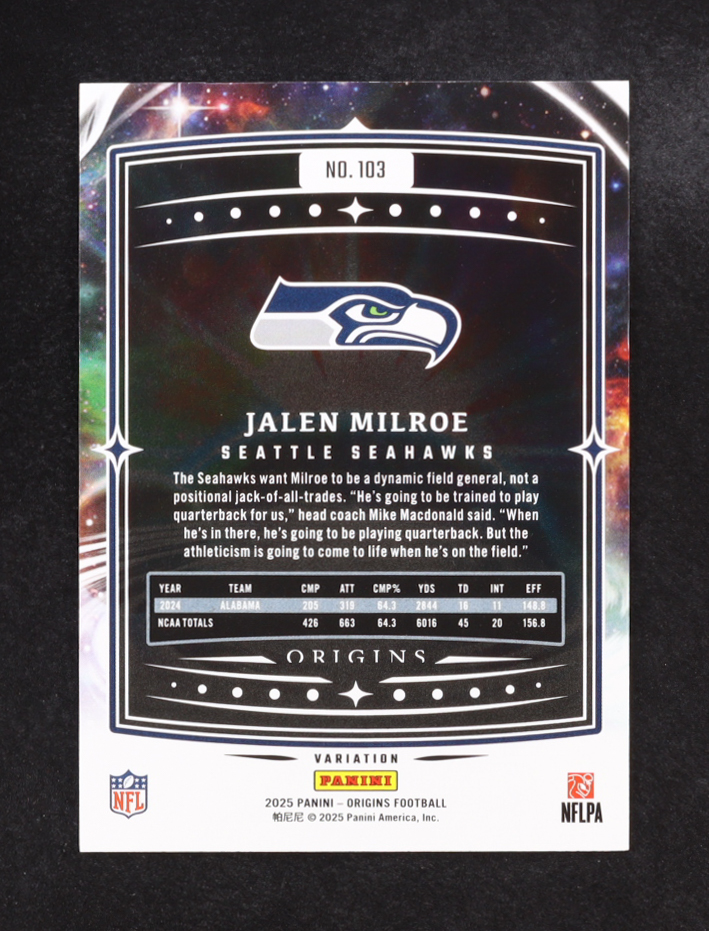 Jalen Milroe 2025 Panini Origins Rookie Variation #103 RC at PristineAuction.com Jalen Milroe 2025 Panini Origins Rookie Variation #103 RC at PristineAuction.com