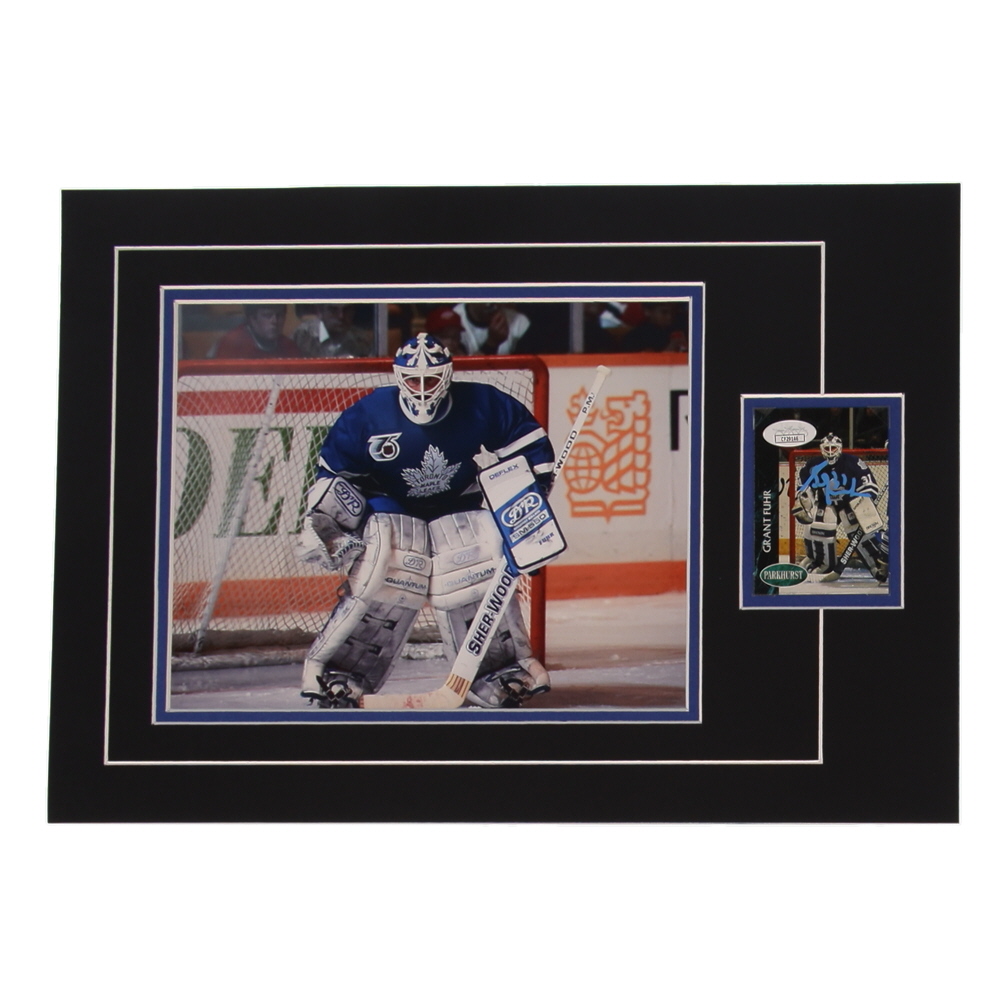 Grant Fuhr Signed 12x17 Custom Matted Sports Card Display with Photo (JSA) at PristineAuction.com Grant Fuhr Signed 12x17 Custom Matted Sports Card Display with Photo (JSA) at PristineAuction.com