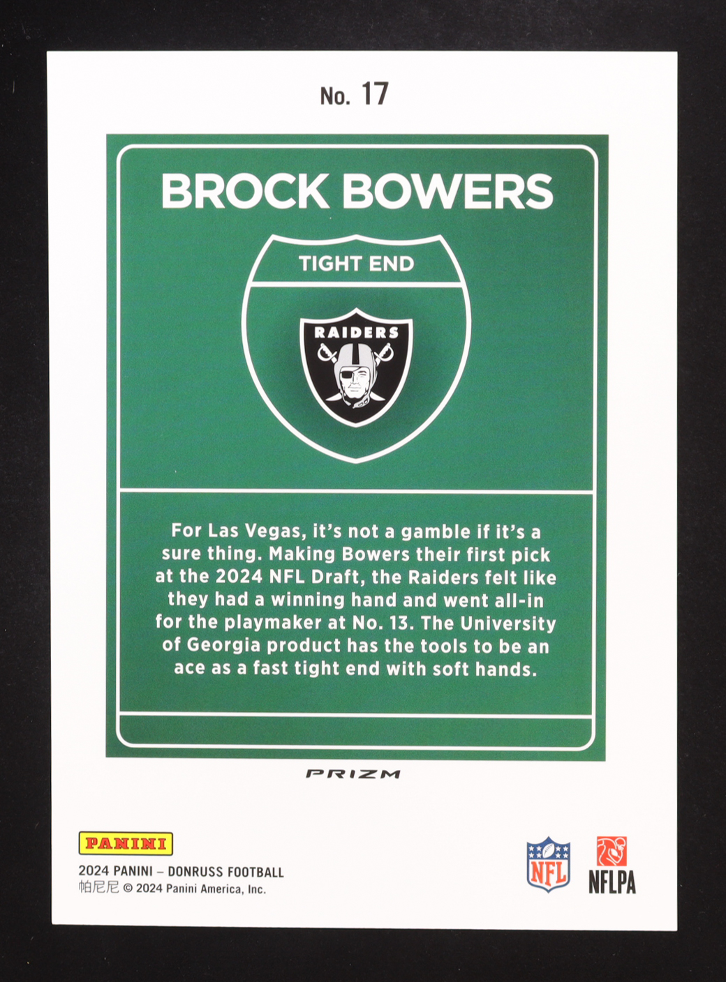 Brock Bowers 2024 Donruss Oversize Downtown #17 RC at PristineAuction.com Brock Bowers 2024 Donruss Oversize Downtown #17 RC at PristineAuction.com